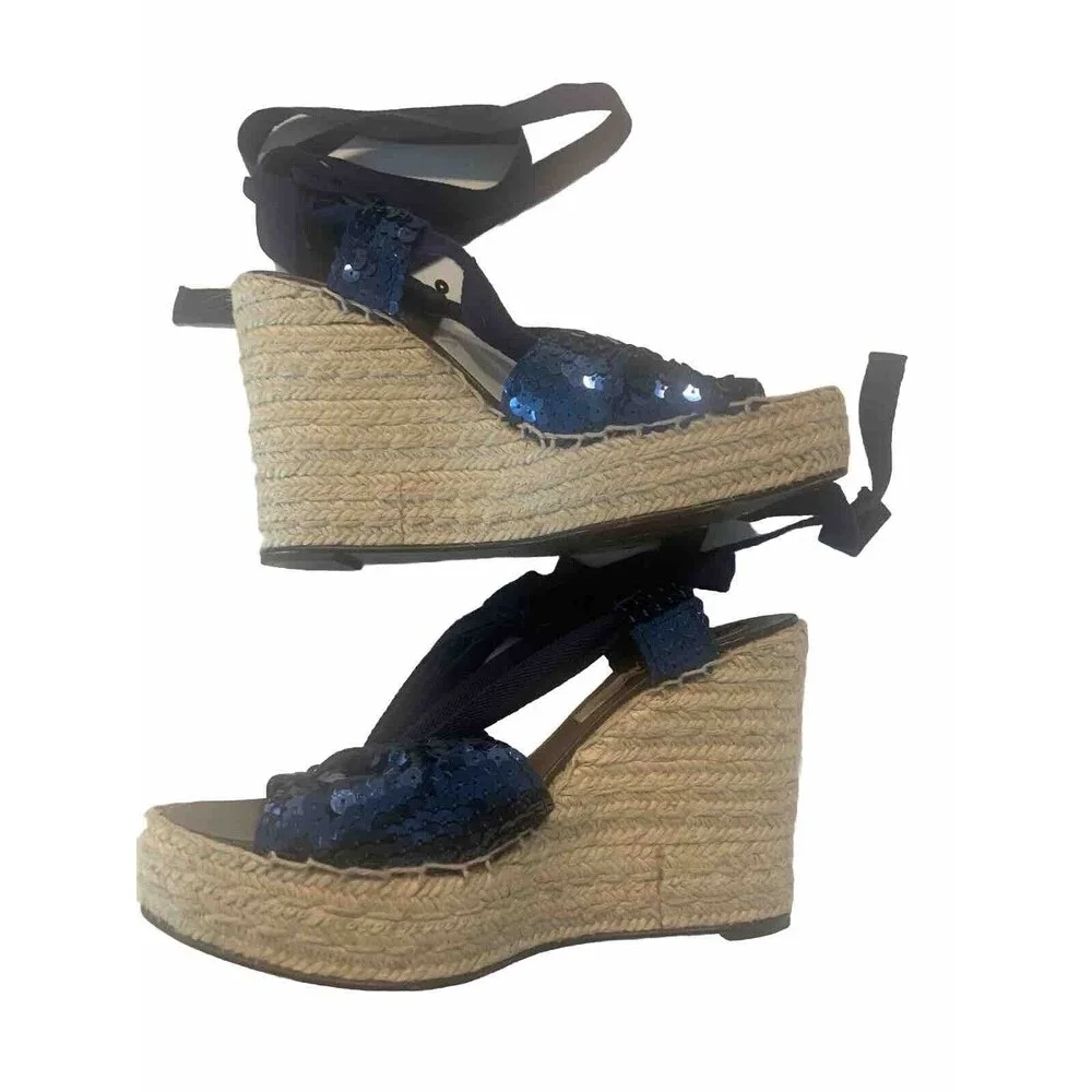 MARC by MARC JACOBS Wedge Women size 39 US 8.5 Blue Sequin Espadrille Heel Shoes